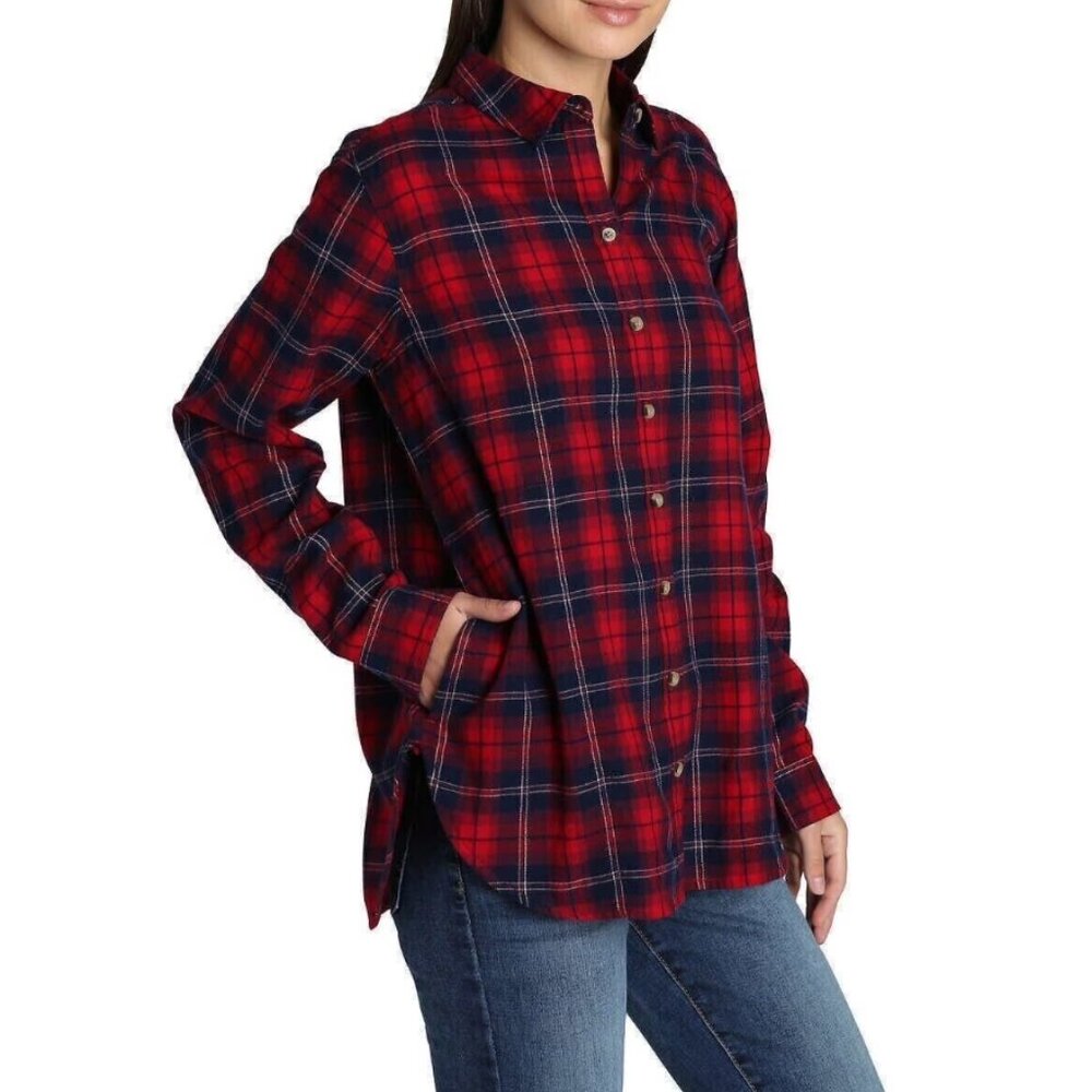 Jachs Girlfriend Women's Red Blue Plaid Long Sleeve Flannel Button Up Shirt XXL